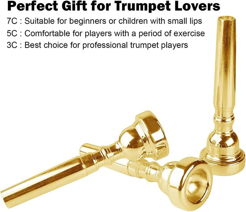 Eison Gold Trumpet Mouthpiece 7C 5C 3C Trumpet Mouthpiece Set with Box Cleaning Cloth Compatible with Yamaha Bach Conn King Musical Instruments for Beginners and Professional Players 3Pack - Image 2