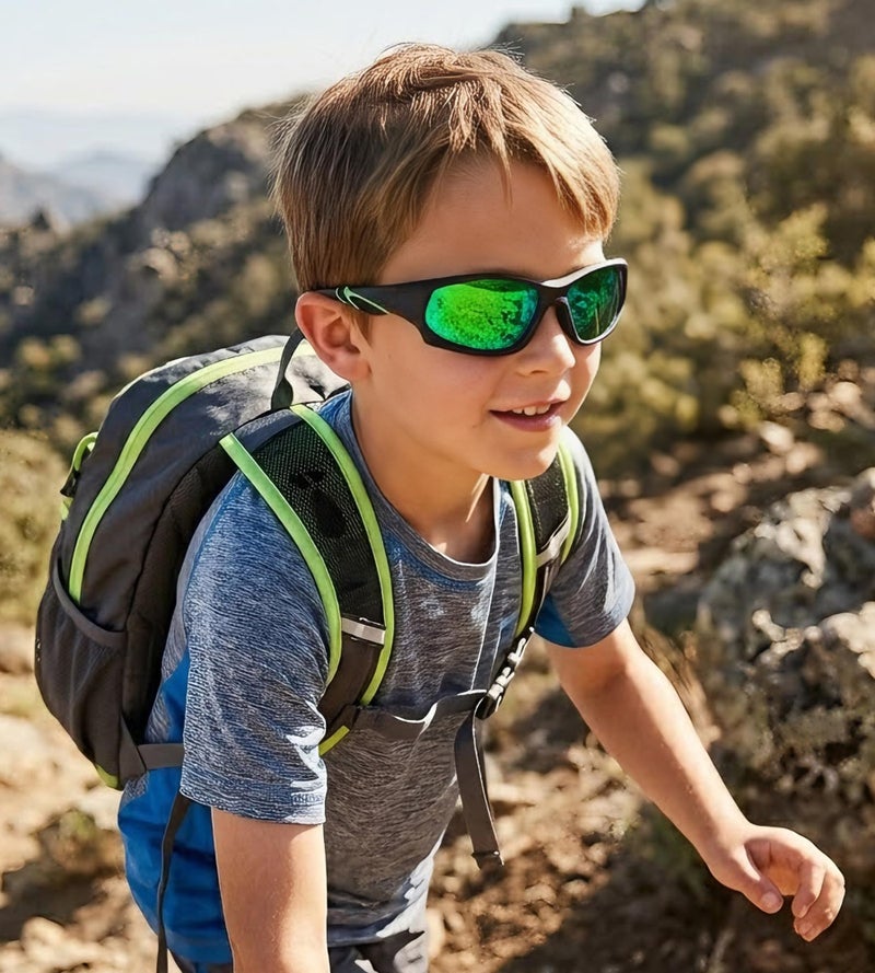 NULOOQ Kids Baseball Polarized Sunglasses â€“ Unbreakable Flexible Youth Sports Sunglasses for Boys Girls Age 4-12 (Matte Black Frame/Green Mirrored Lens) - Image 2