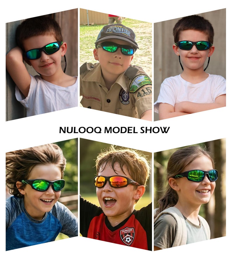 NULOOQ Kids Baseball Polarized Sunglasses â€“ Unbreakable Flexible Youth Sports Sunglasses for Boys Girls Age 4-12 (Matte Black Frame/Green Mirrored Lens) - Image 3