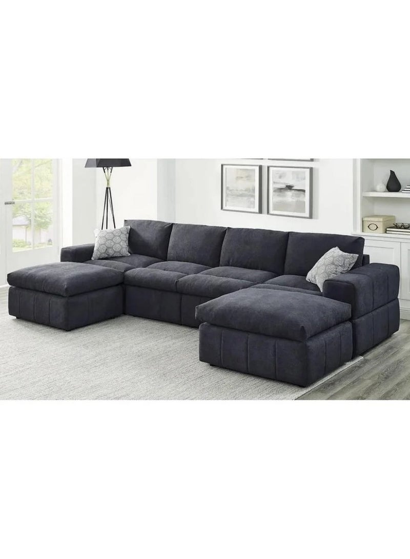 مردود السعودية كنبة زاوية ركنة على شكل حرف U مصنوعة خشب سويدي طبيعي مع قماش كتان مقاس 150 × 300 × 150 سم - اللون رصاصي - الموديل B4-NWU0-9EFG