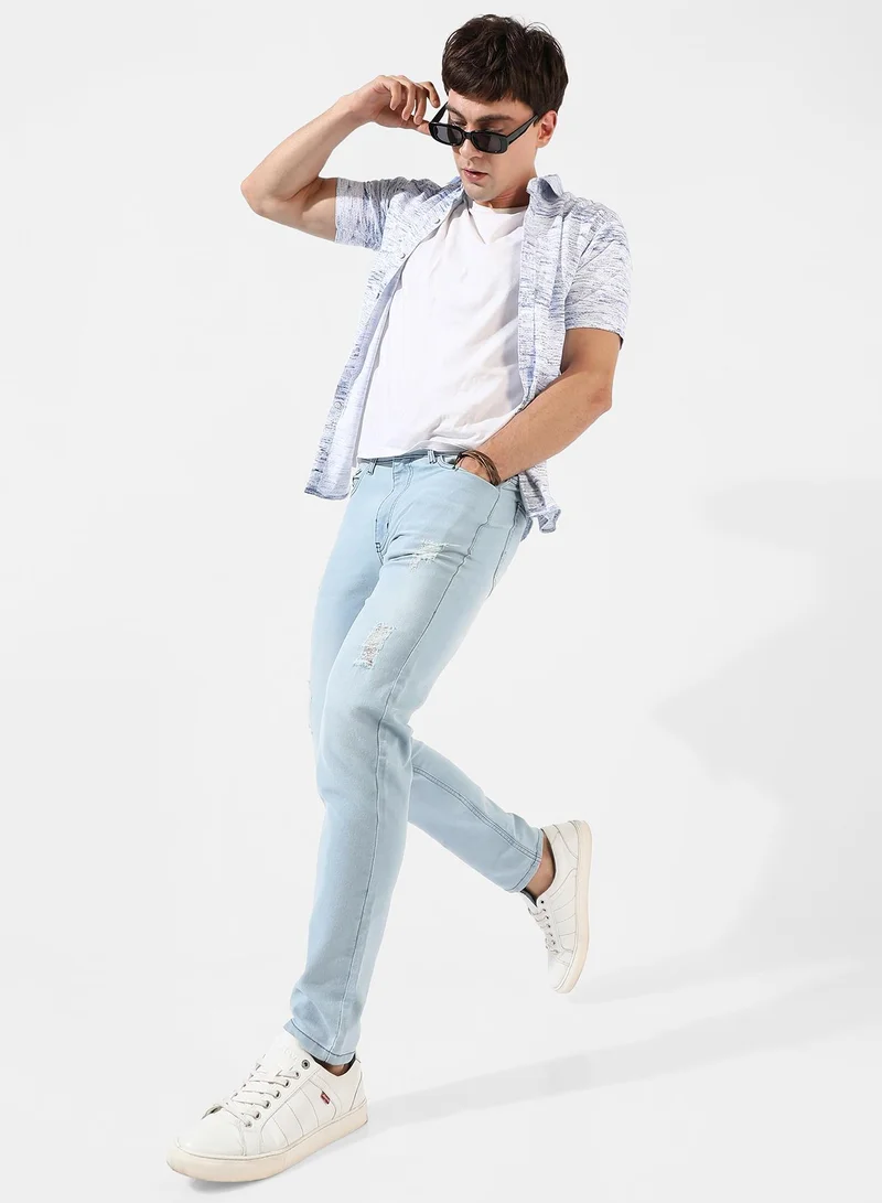 Campus Sutra  Men's Classic Light Blue Light-Washed Regular Fit Denim Jeans for Men | Best Price UAE