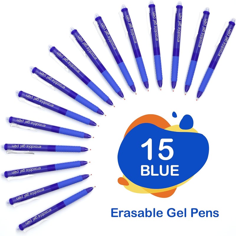 Lineon Erasable Gel Pens, 15 Pack Blue Retractable Erasable Pens Clicker, Fine Point, Make Mistakes Disappear, Blue Ink for Writing Planner and Crossword Puzzles - Image 2