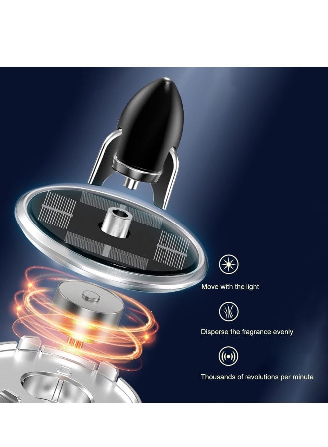 Car Air Fresheners with Solar Rotating, Aluminium Alloy Rocket Car Aromatherapy Diffuser Airplane Interior Decoration Accessories Diffuser for Car Office Home (Black) - Image 4
