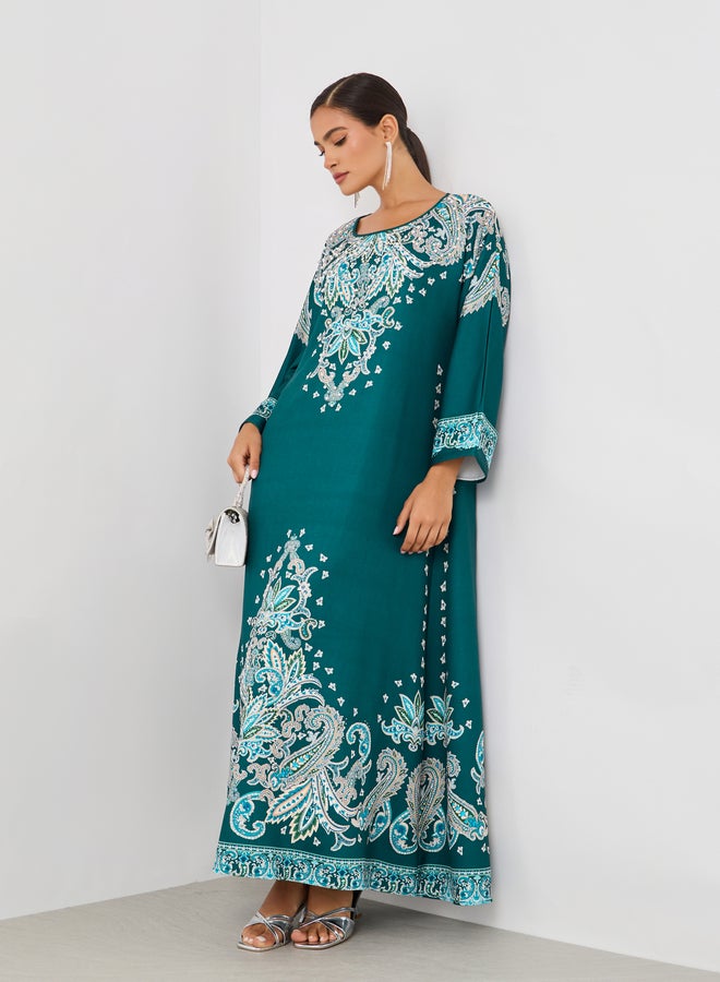 أميرة جلابية أميرة بطبعة بيزلي بياقة مستديرة - Image 2