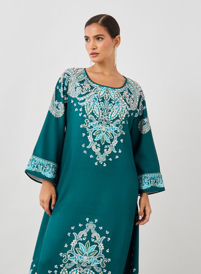 أميرة جلابية أميرة بطبعة بيزلي بياقة مستديرة - Image 3