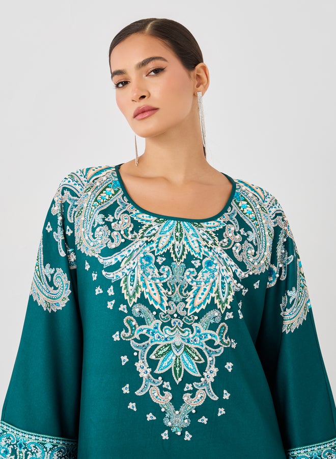 أميرة جلابية أميرة بطبعة بيزلي بياقة مستديرة - Image 4