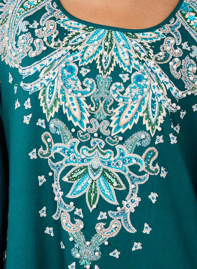 أميرة جلابية أميرة بطبعة بيزلي بياقة مستديرة - Image 5