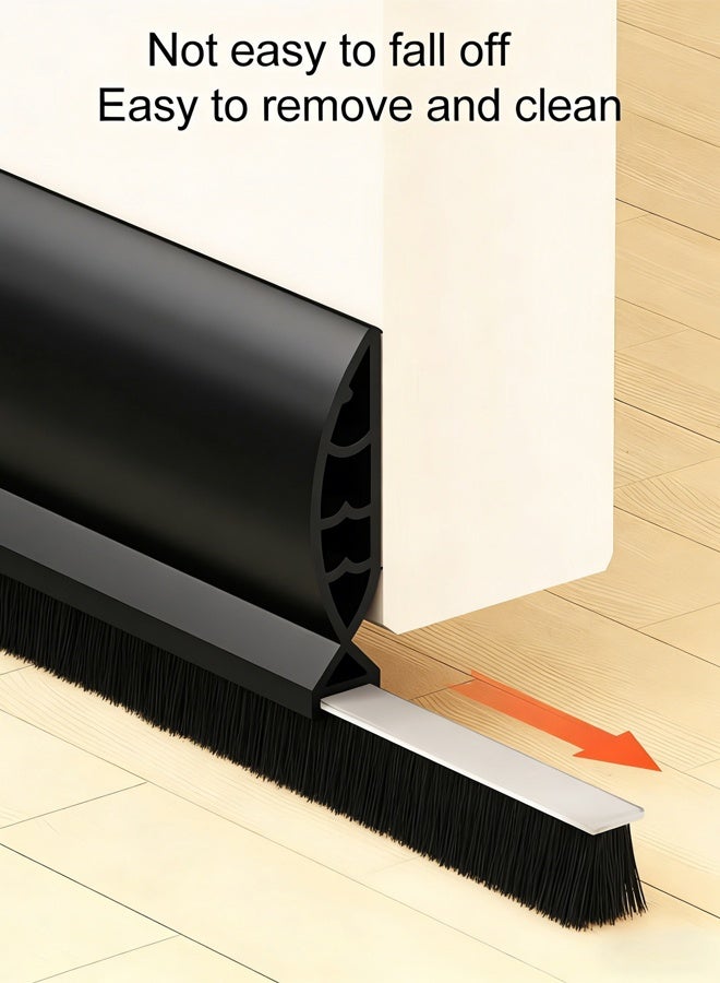 Door Sweep for Bottom of Door, Door Bottom Sealing Strip, 93cm Integrated Design with Brush, Self Adhesive Under Door Draft Stopper for Bottom of Door, Door Seal Dust/Noise/Hot or Cold Air Insulation, Black - Image 5
