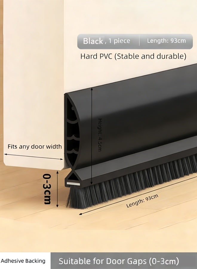 Door Sweep for Bottom of Door, Door Bottom Sealing Strip, 93cm Integrated Design with Brush, Self Adhesive Under Door Draft Stopper for Bottom of Door, Door Seal Dust/Noise/Hot or Cold Air Insulation, Black - Image 2