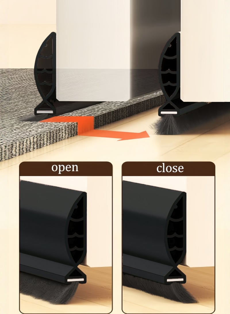 Door Sweep for Bottom of Door, Door Bottom Sealing Strip, 93cm Integrated Design with Brush, Self Adhesive Under Door Draft Stopper for Bottom of Door, Door Seal Dust/Noise/Hot or Cold Air Insulation, Black - Image 4