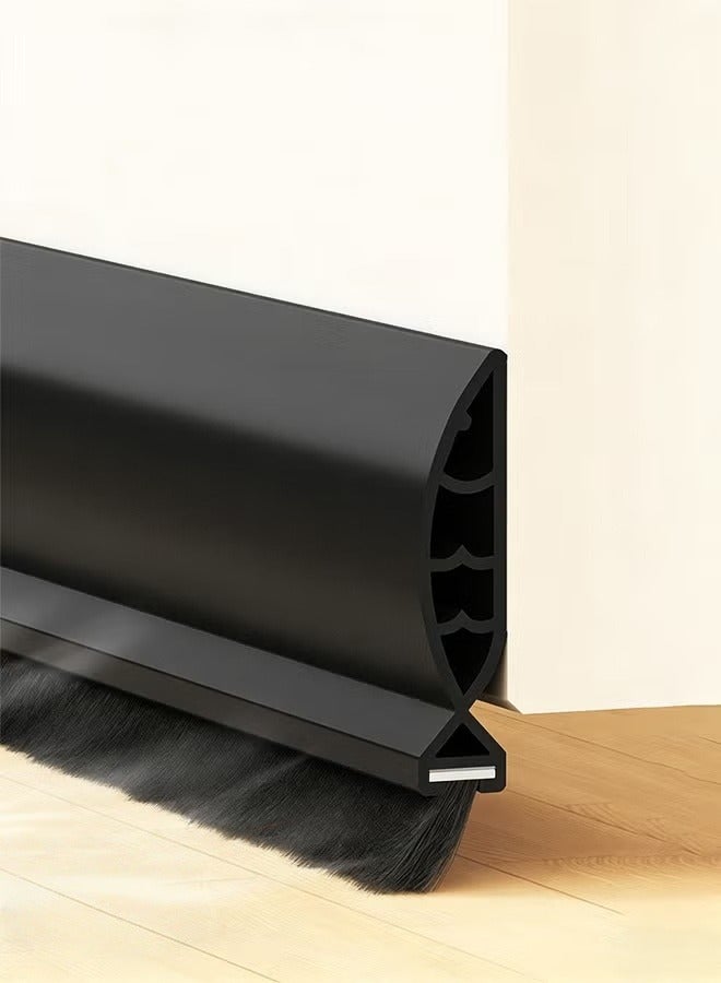 Door Sweep for Bottom of Door, Door Bottom Sealing Strip, 93cm Integrated Design with Brush, Self Adhesive Under Door Draft Stopper for Bottom of Door, Door Seal Dust/Noise/Hot or Cold Air Insulation, Black - Image 1