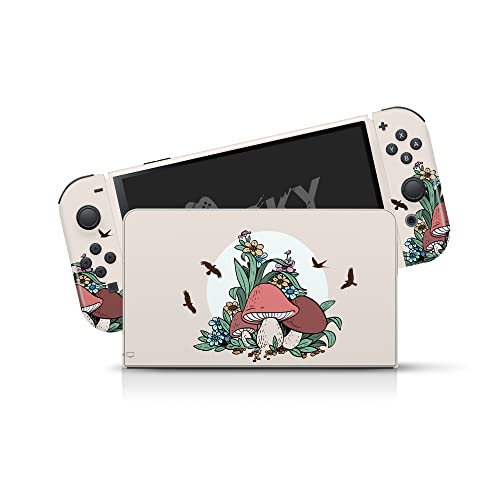Tacky Design Mushroom Skin Compatible with Nintendo Switch OLED Skin Wrap Cover, Kawaii Beige Color for Switch OLED Stickers, Premium Vinyl 3M Full Wrap Decal (Nintendo Switch OLED (2021)) - Image 3