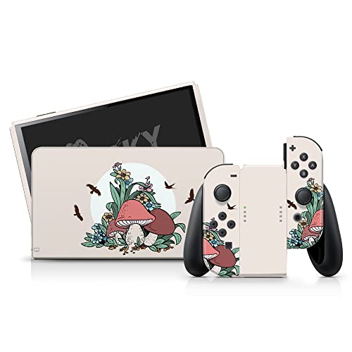 Tacky Design Mushroom Skin Compatible with Nintendo Switch OLED Skin Wrap Cover, Kawaii Beige Color for Switch OLED Stickers, Premium Vinyl 3M Full Wrap Decal (Nintendo Switch OLED (2021)) - Image 4