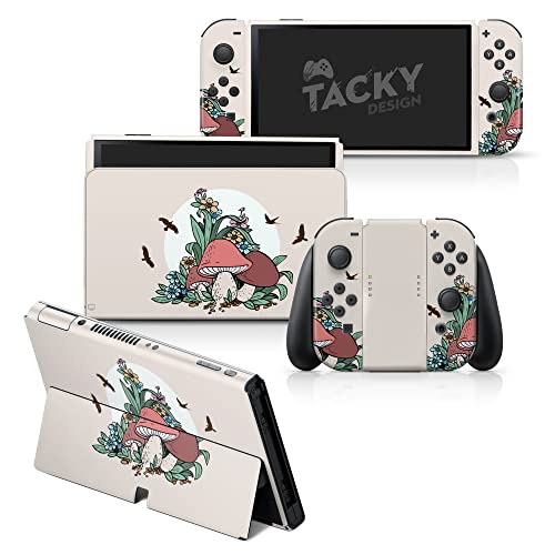 Tacky Design Mushroom Skin Compatible with Nintendo Switch OLED Skin Wrap Cover, Kawaii Beige Color for Switch OLED Stickers, Premium Vinyl 3M Full Wrap Decal (Nintendo Switch OLED (2021)) - Image 1