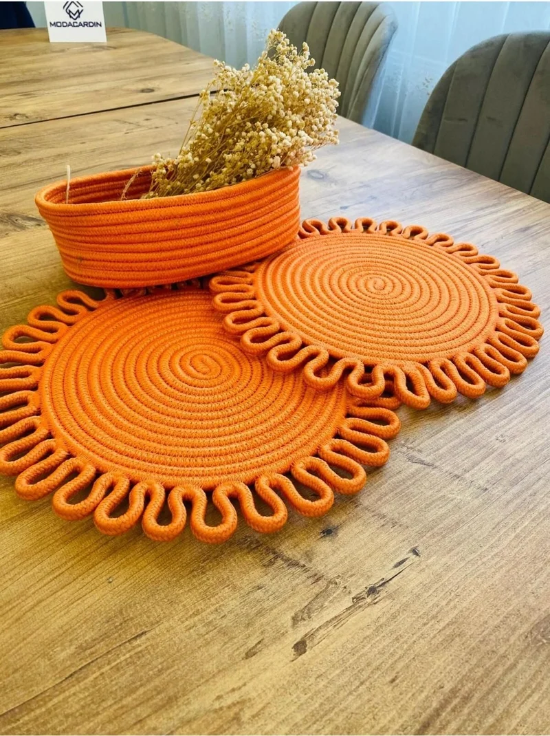 BDZ Deri BDZ Leather Jute Wicker American Service Plate and Basket 3 Pieces