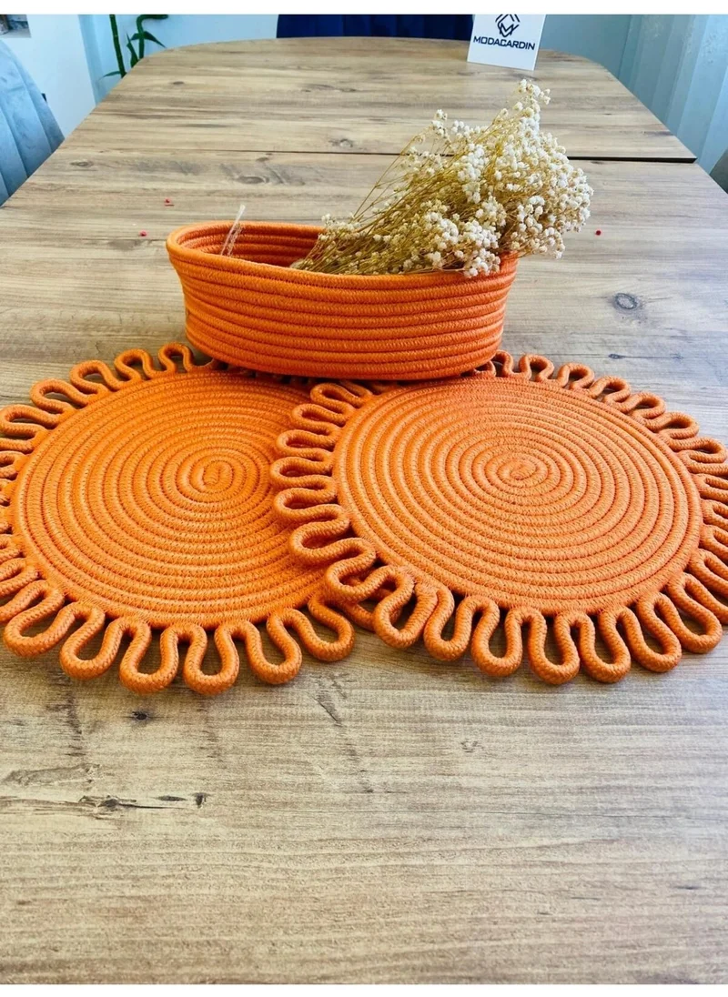 BDZ Deri BDZ Leather Jute Wicker American Service Plate and Basket 3 Pieces