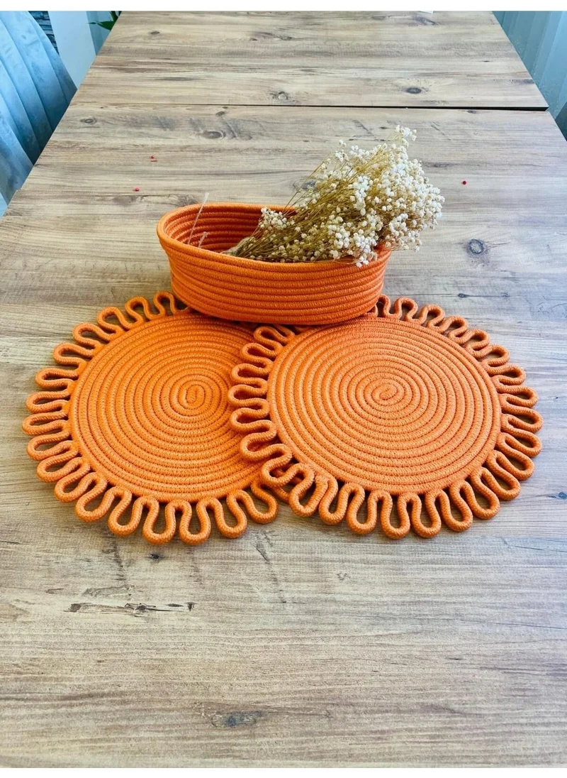 BDZ Deri BDZ Leather Jute Wicker American Service Plate and Basket 3 Pieces
