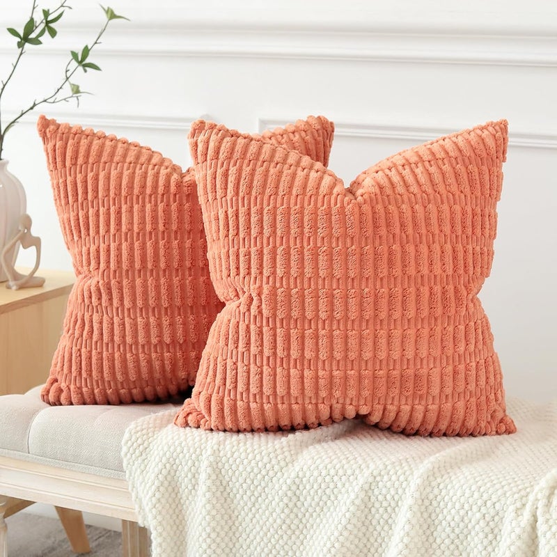 JOTOM Set of 2 Corduroy Soft Cushion Covers, Modern Cushion Covers, Decorative Sofa Cushion, Decorative Cushion Cover for Living Room, Sofa, Bedroom, Orange Pink, 50 x 50 cm - Image 4