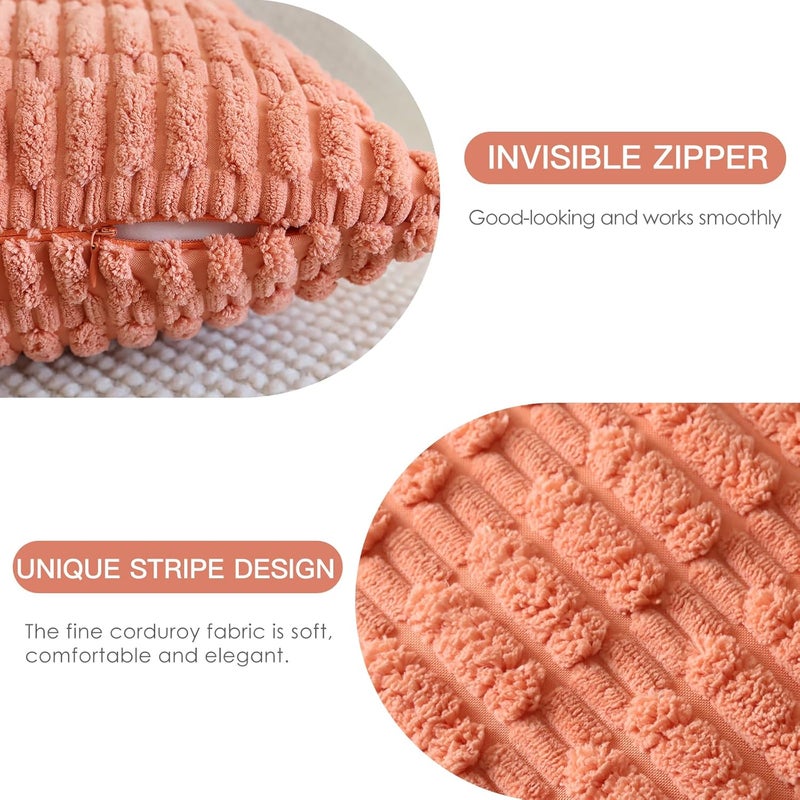 JOTOM Set of 2 Corduroy Soft Cushion Covers, Modern Cushion Covers, Decorative Sofa Cushion, Decorative Cushion Cover for Living Room, Sofa, Bedroom, Orange Pink, 50 x 50 cm - Image 2