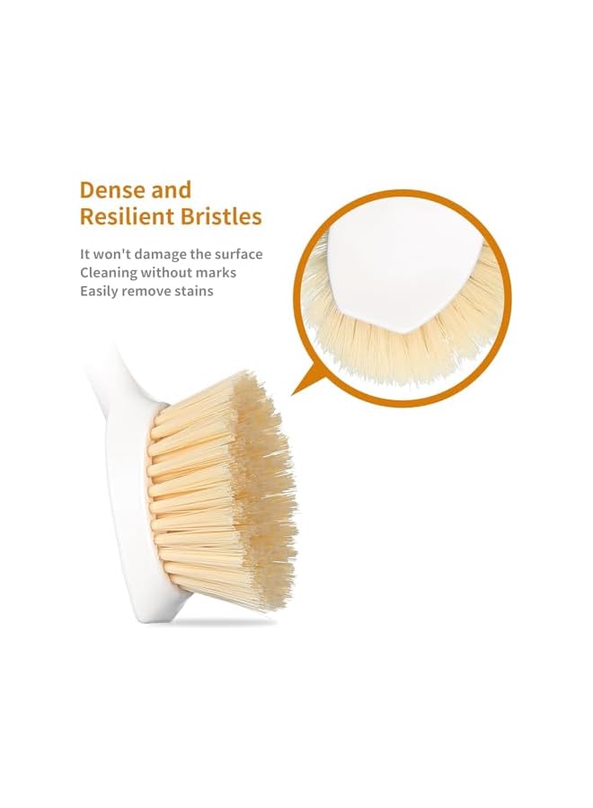 promass 2 Pcs Kitchen Dish Brush, Bamboo Handle Dish Scrubber Built-in Scraper, Scrub Brushes for Pans, Pots, Kitchen Sink Cleaning, Dishwashing Perfect Cleaning Tools, White - Image 3