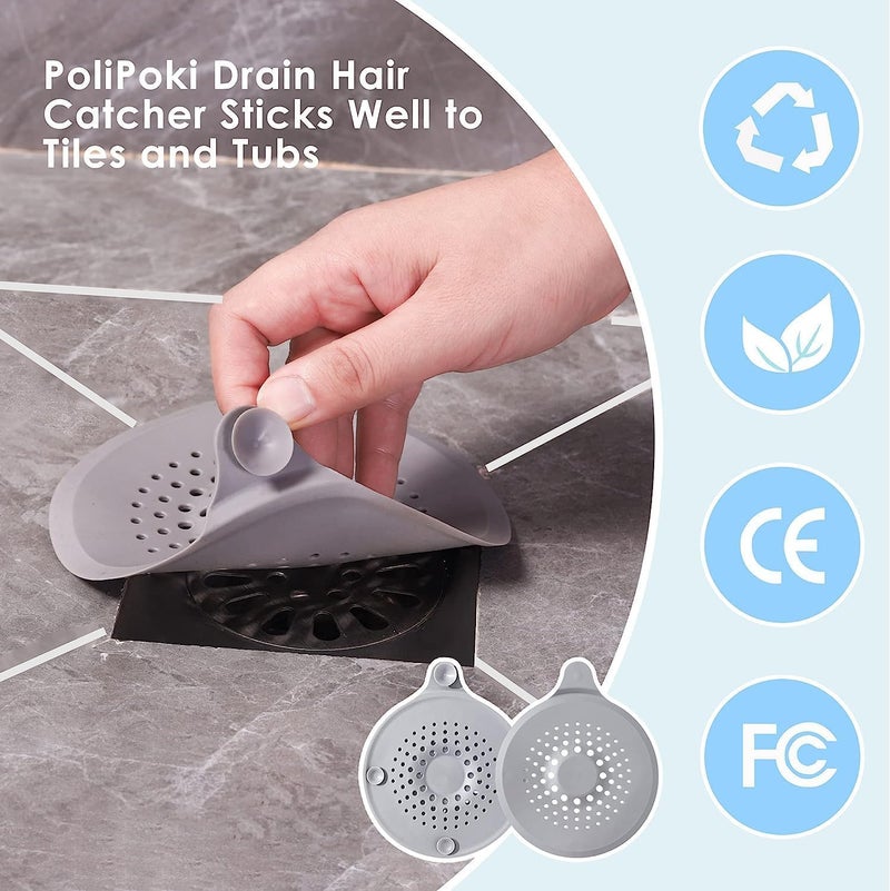 JZS Floor Drain Cover, 4 PCS Shower Drain Stopper with Sucker, Silicone Drain Cover with Easy to Install and Clean, Shower Drain Filter for Kitchen, Laundry, Toilet and More (Circle, Grey) - Image 4