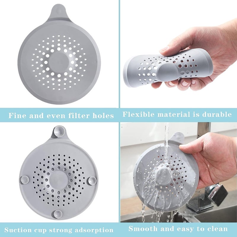 JZS Floor Drain Cover, 4 PCS Shower Drain Stopper with Sucker, Silicone Drain Cover with Easy to Install and Clean, Shower Drain Filter for Kitchen, Laundry, Toilet and More (Circle, Grey) - Image 5