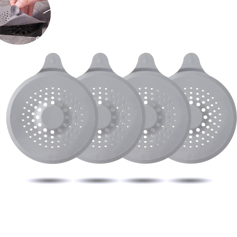 JZS Floor Drain Cover, 4 PCS Shower Drain Stopper with Sucker, Silicone Drain Cover with Easy to Install and Clean, Shower Drain Filter for Kitchen, Laundry, Toilet and More (Circle, Grey) - Image 2