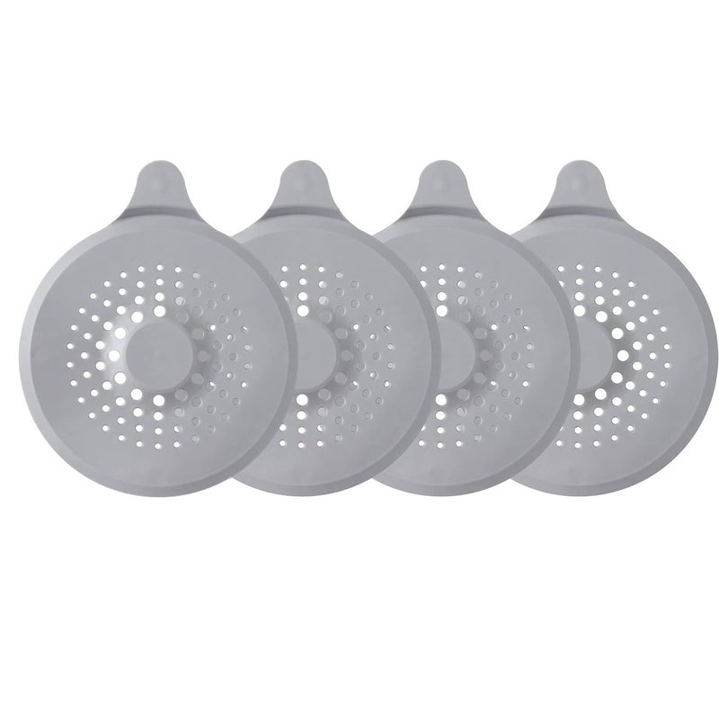 JZS Floor Drain Cover, 4 PCS Shower Drain Stopper with Sucker, Silicone Drain Cover with Easy to Install and Clean, Shower Drain Filter for Kitchen, Laundry, Toilet and More (Circle, Grey) - Image 1