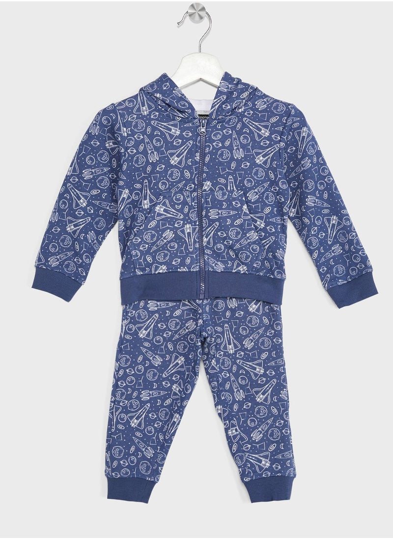 Ripples - Boys  Basic Solid Zipper Hoodie And Jogger Set - Image 1