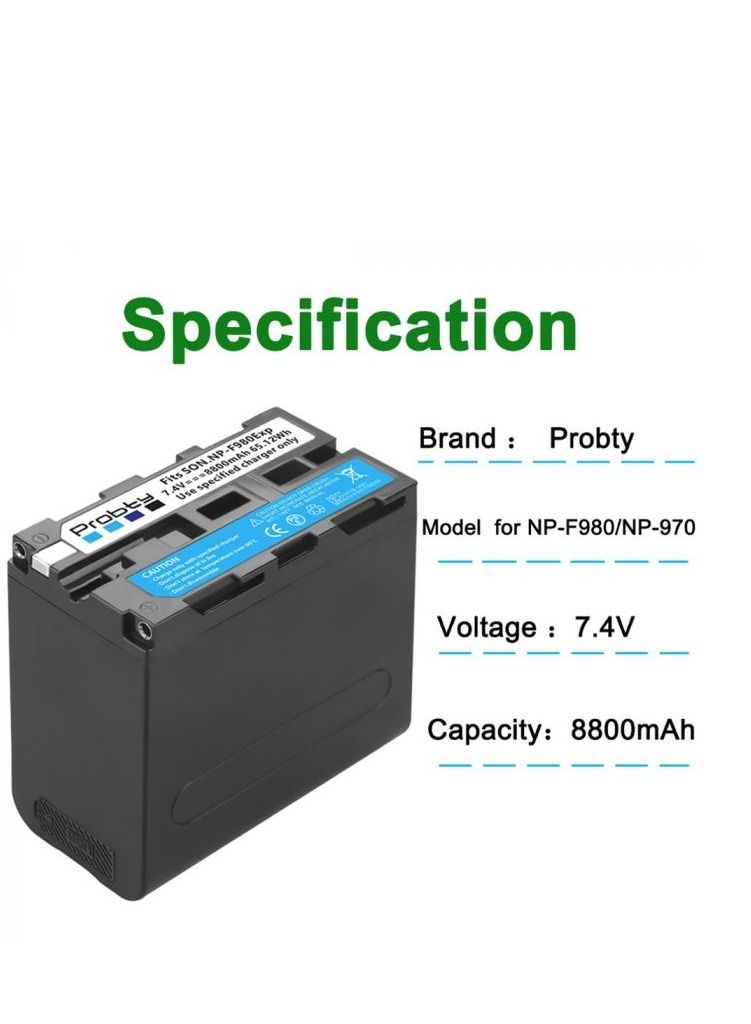 Probty 8800mAh NP-F980 Battery with USB Charge Output For Sony Camera - Image 1