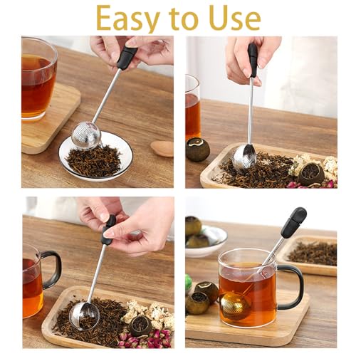 Fapiwen Tea Strainer, Fapiwen Tea Infuser Stainless Steel, Twisting Tea Ball Infuser, Green Tea Infuser, Reusable Loose Leaf Tea Steeper for Natural Tea & Coffee (1*Black) - Image 4