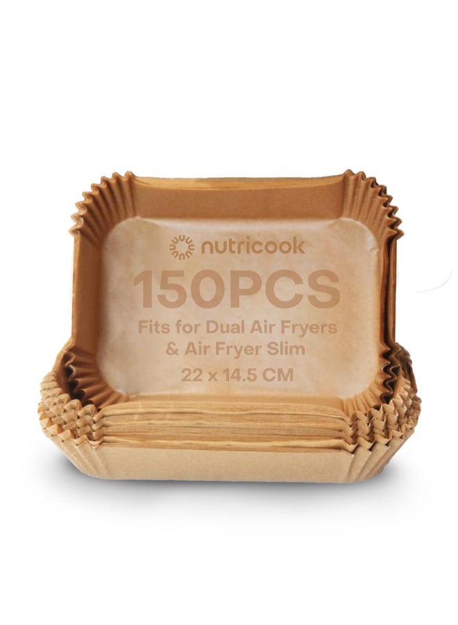 نيوتري كوك 150 قطعة من بطانات القلاية الهوائية القابلة للاستخدام لمرة واحدة لقلّاي Nutricook Slim و Dual Basket، غير لاصقة، ورق خبز مقاوم للماء للقلي الهوائي، الخبز، الشواء، الميكروويف، 22 سم مستطيل، NC-AFL200 - Image 1