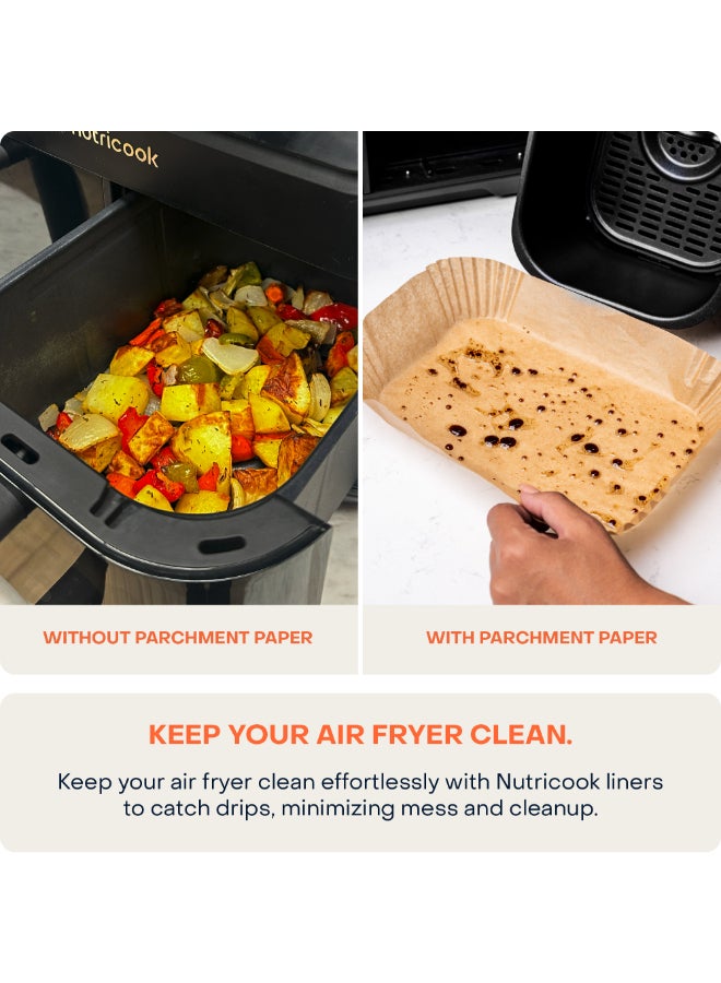 نيوتري كوك 150 قطعة من بطانات القلاية الهوائية القابلة للاستخدام لمرة واحدة لقلّاي Nutricook Slim و Dual Basket، غير لاصقة، ورق خبز مقاوم للماء للقلي الهوائي، الخبز، الشواء، الميكروويف، 22 سم مستطيل، NC-AFL200 - Image 4