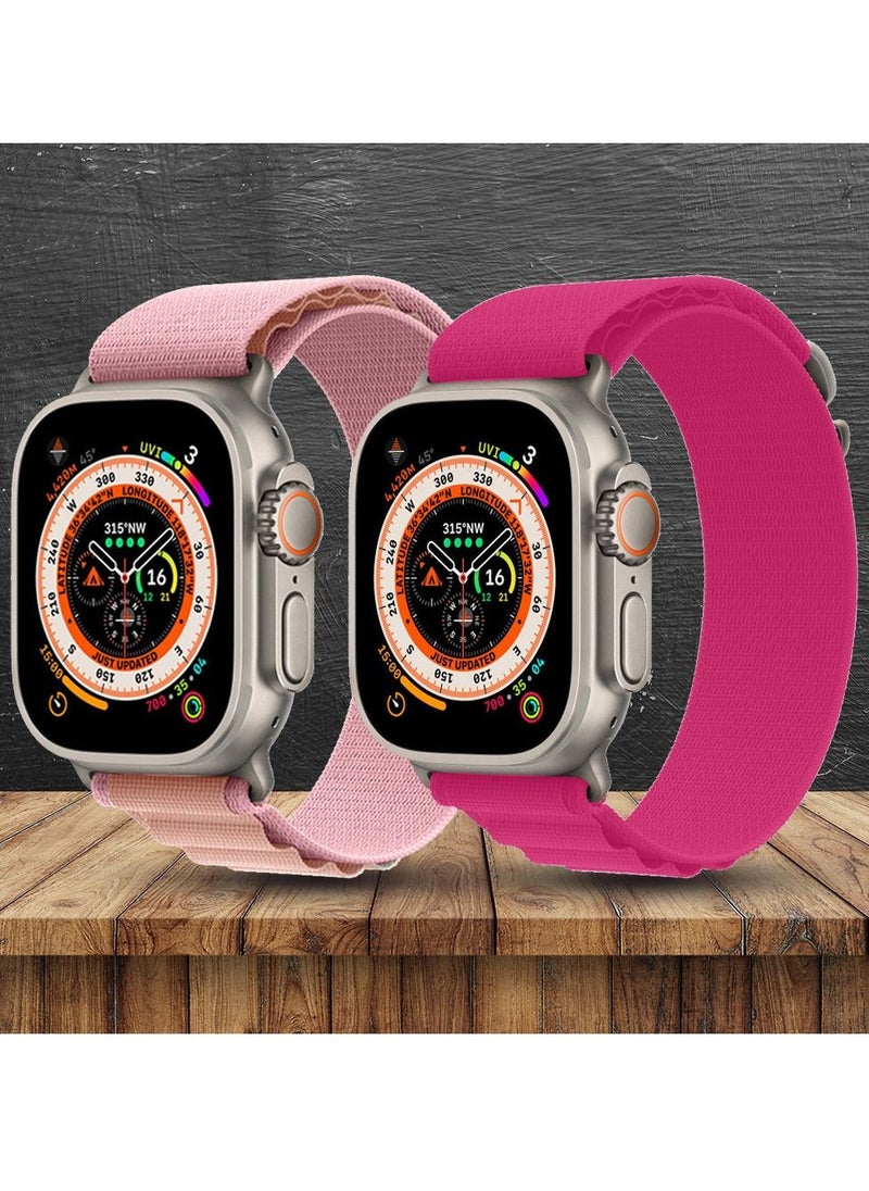 CATANES - 2 Pack For Apple Watch Band 49mm 45mm 44mm 42mm Alpine Loop Band Women Men Adjustable with Metal G-Hook Strap for iWatch Ultra Series SE 8/7/6/5/4/3/2/1 Light Pink/Dark Pink - Image 1