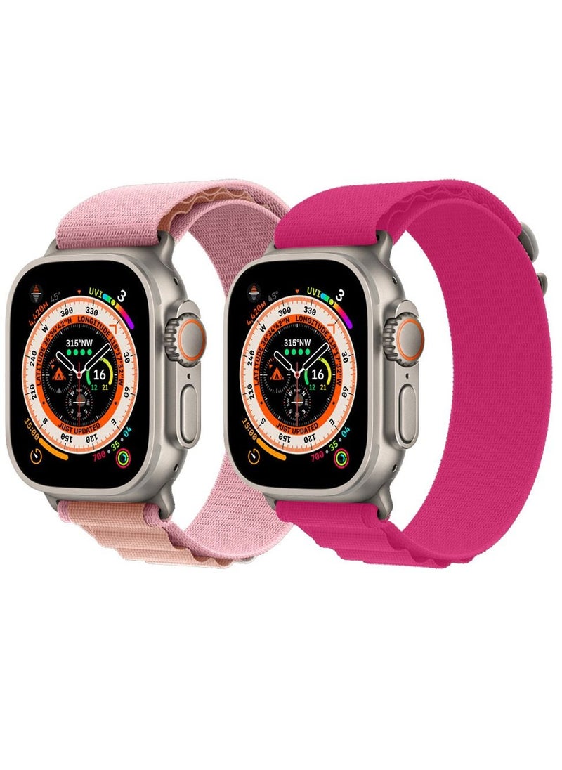 CATANES - 2 Pack For Apple Watch Band 49mm 45mm 44mm 42mm Alpine Loop Band Women Men Adjustable with Metal G-Hook Strap for iWatch Ultra Series SE 8/7/6/5/4/3/2/1 Light Pink/Dark Pink - Image 1