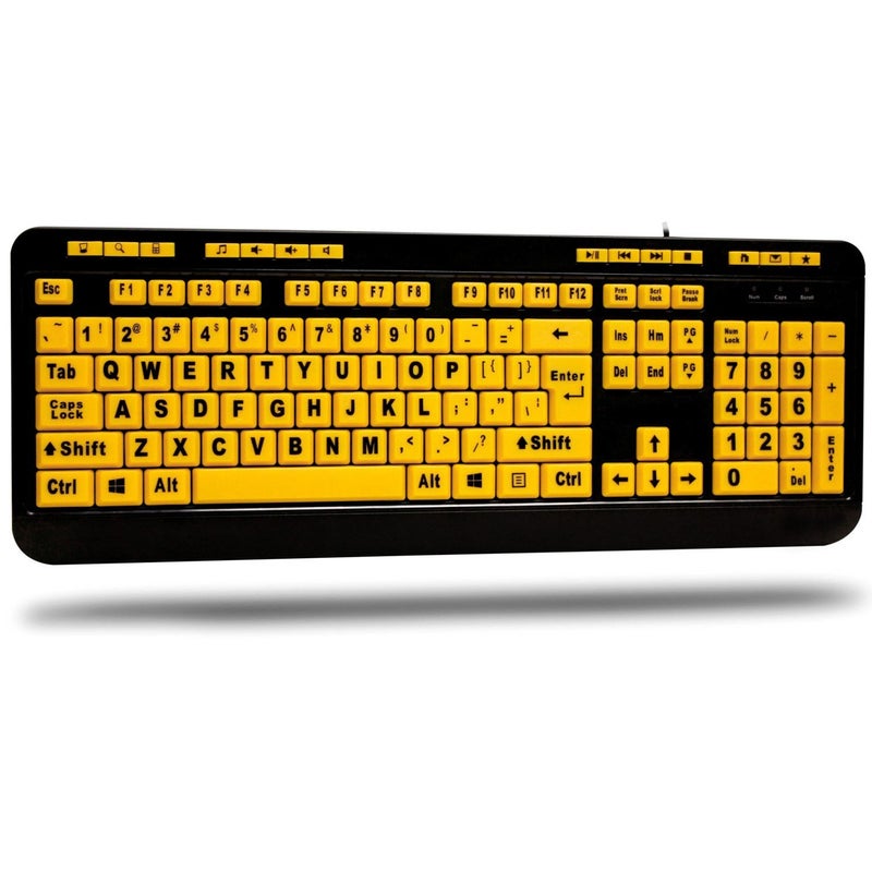 Adesso AKB132UY Luminous 4 X Large Print Multimedia Desktop USB Keyboard Black Yellow