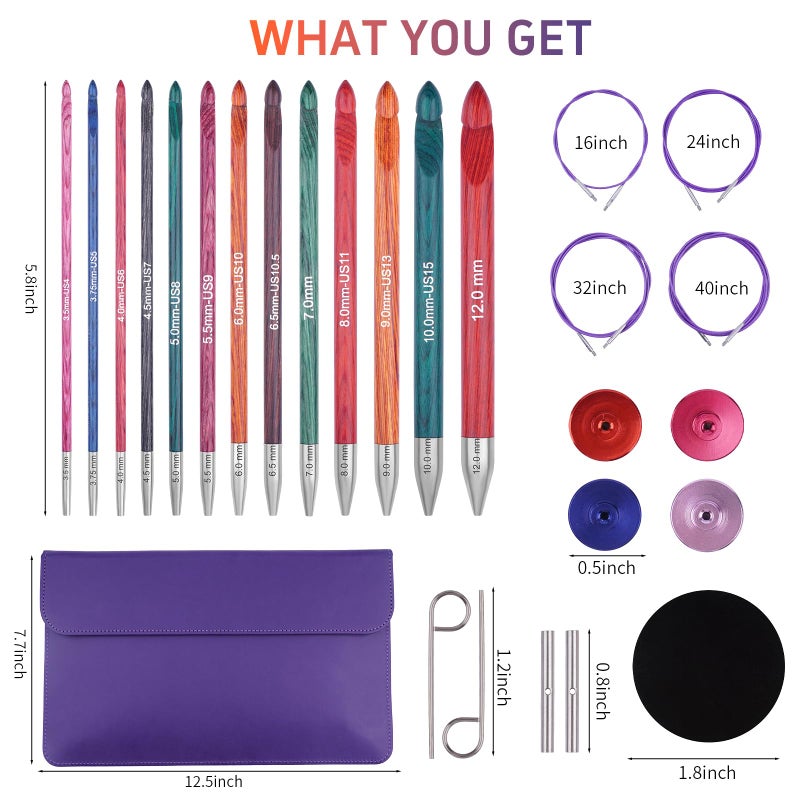 BsHooker Tunisian Crochet Hooks Set with Cable,Interchangeable Wooden Crochet Hooks with Case,13 Hooks 3.5mm-12mm Ergonomic 27PCS - Image 2