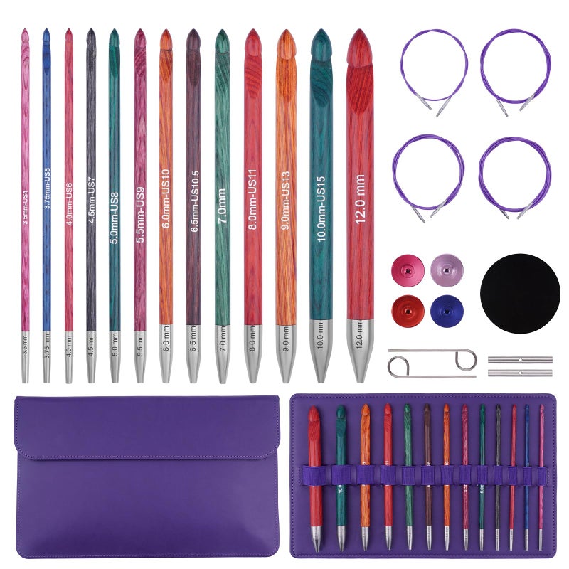 BsHooker Tunisian Crochet Hooks Set with Cable,Interchangeable Wooden Crochet Hooks with Case,13 Hooks 3.5mm-12mm Ergonomic 27PCS - Image 1