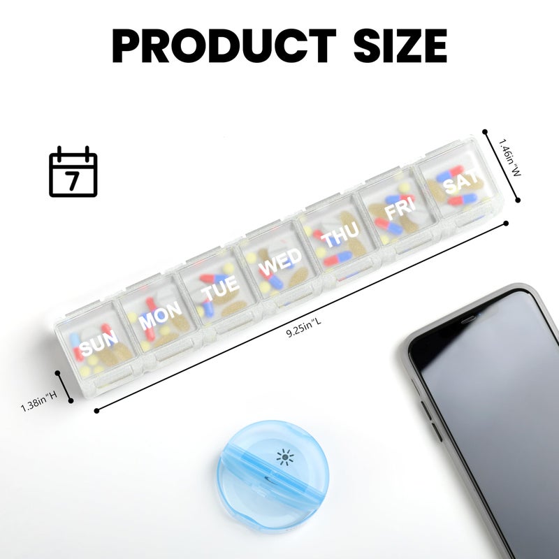 Sukuos Extra Large Weekly Pill Organizer, 7 Day Daily Pill Box Case Arthritis Friendly, Silkscreen Printed Medicine Container with Clear Lid for Vitamins, Fish Oils or Supplements (White) - Image 3