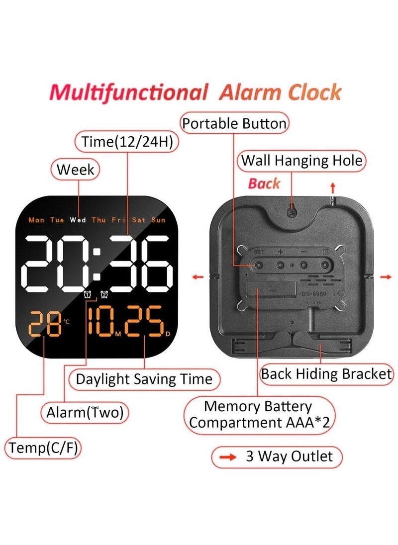 Generic - Digital Wall Clock, LED Digital Clock with Remote Control, for Living Room Decoration, Week, Date, Temperature in 2 Colors, Auto Brightness, Standing and Hanging - Image 1