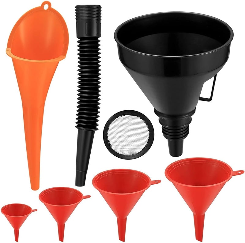 Bukela 6 Pcs Automotive Funnel Set Wide Mouth Fuel Plastic Long Neck Oil Flexible Right Angle With Detachable Spout and Filter for Water/Gasoline/Coolant/Engine Oil - Image 1