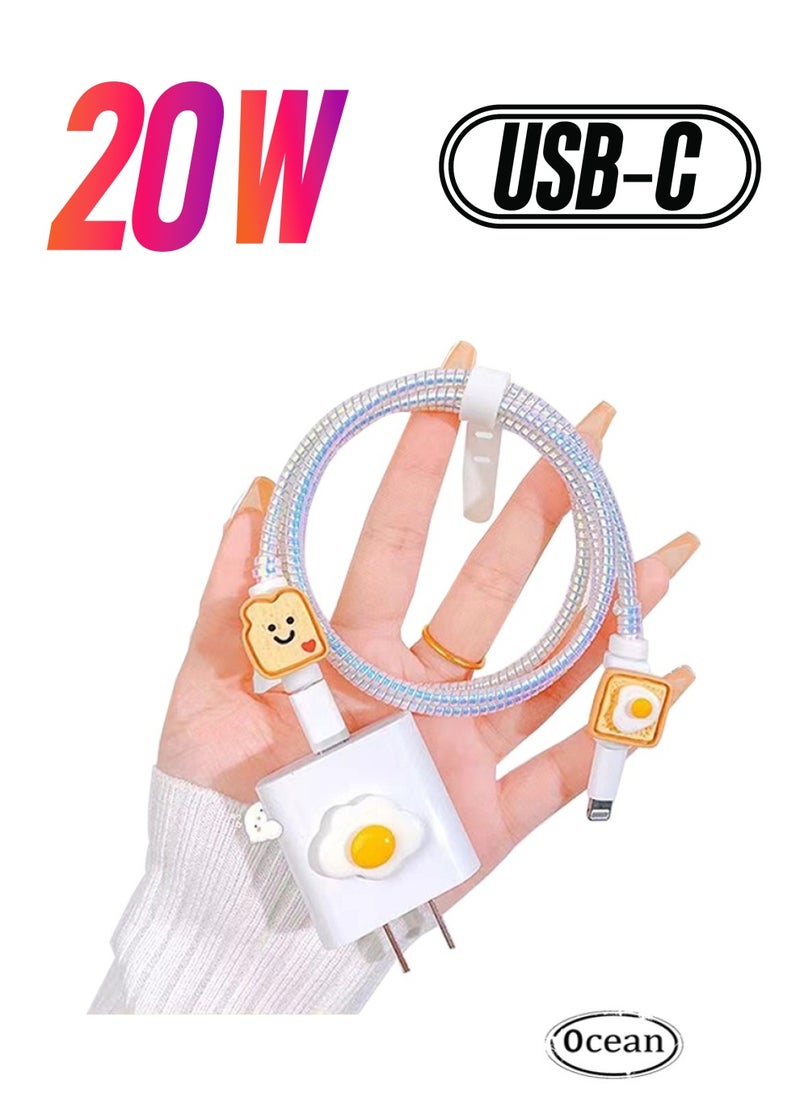 Ocean 3D Cartoon Series Fast Charger Protector For IPhone 18W 20W iPhone 14 Pro Fast Charging Cable Charger Head Protective Cover Cable Accessory Data Cable Protective Sleeve  - Image 1