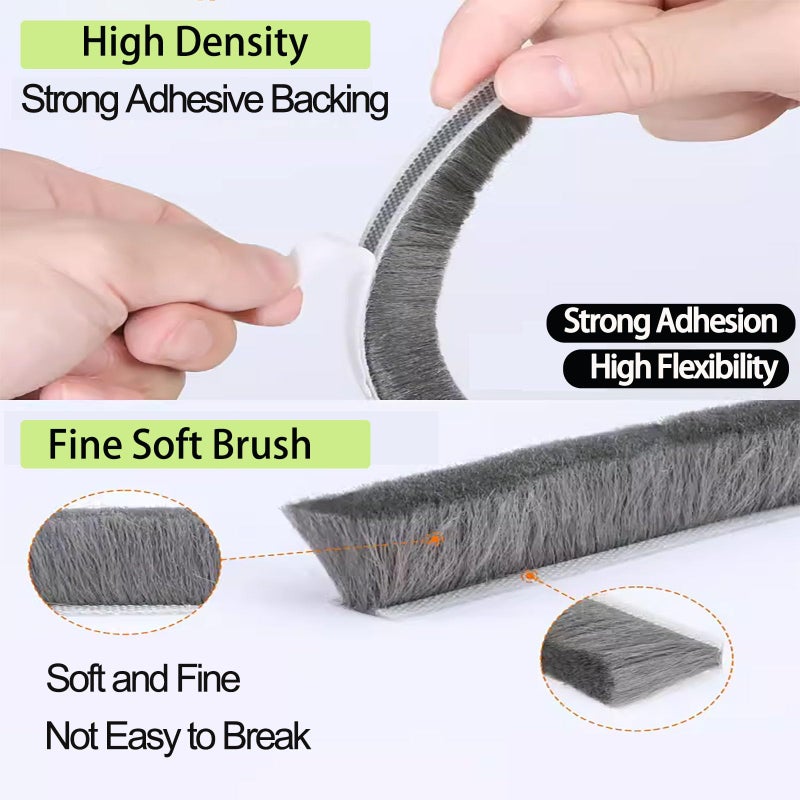 ZOMPAGO Strong Adhesive Brush Weather Stripping,0.2in Thick x 0.4in(W) x 33FT,Grey for Sliding Windows/Doors - Car Door Seal for Soundproofing,Dustproof,Winter Windproof & Warm,Waterproof,DIY Install - Image 3