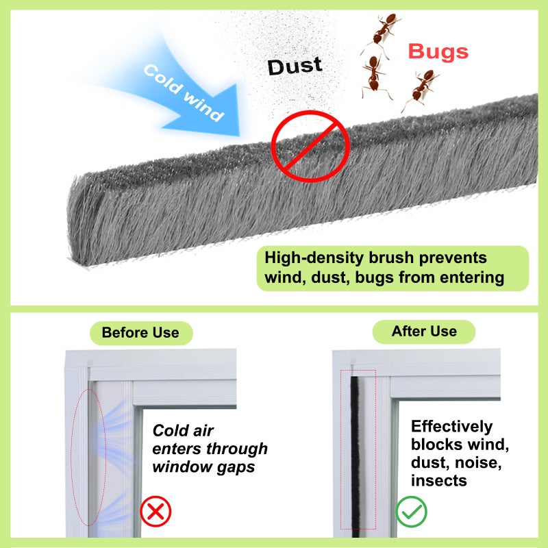 ZOMPAGO Strong Adhesive Brush Weather Stripping,0.2in Thick x 0.4in(W) x 33FT,Grey for Sliding Windows/Doors - Car Door Seal for Soundproofing,Dustproof,Winter Windproof & Warm,Waterproof,DIY Install - Image 4