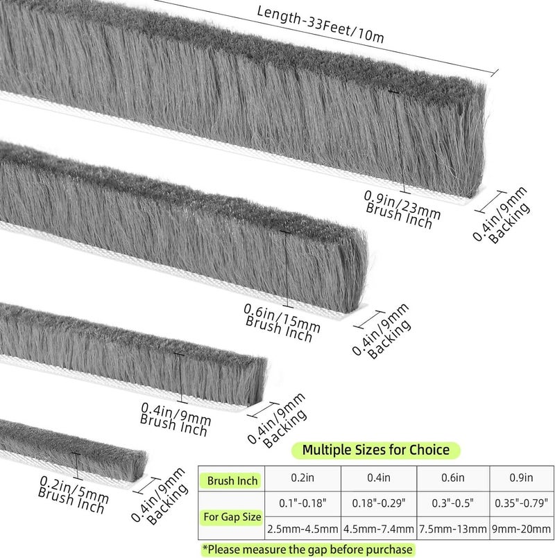 ZOMPAGO Strong Adhesive Brush Weather Stripping,0.2in Thick x 0.4in(W) x 33FT,Grey for Sliding Windows/Doors - Car Door Seal for Soundproofing,Dustproof,Winter Windproof & Warm,Waterproof,DIY Install - Image 2