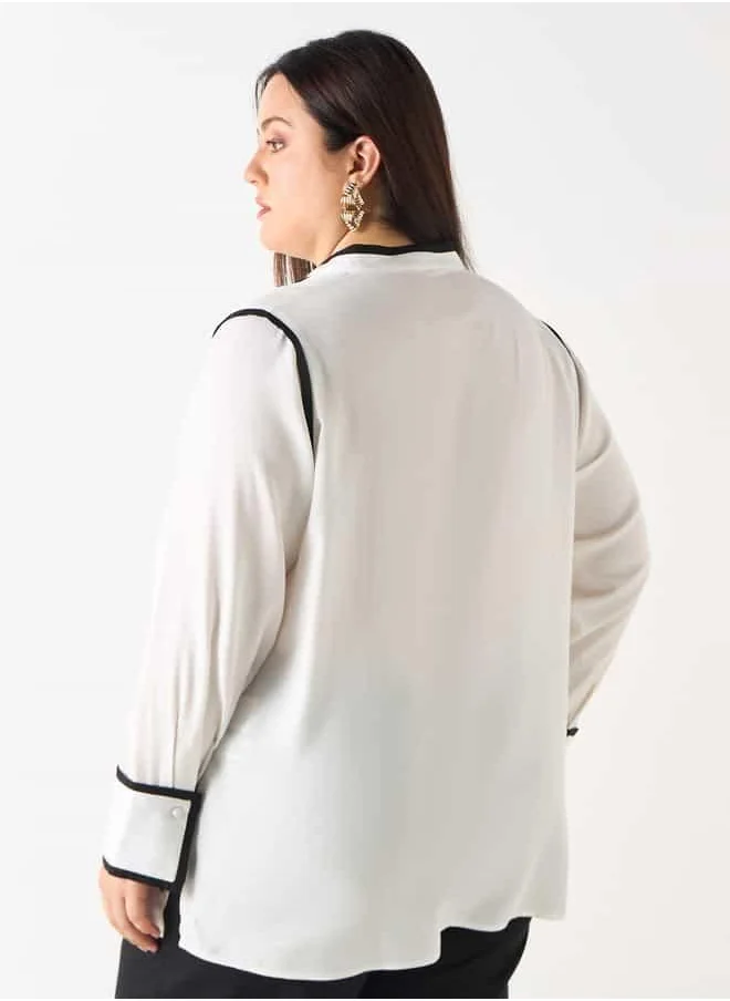 Ulla Popken Plus Size Ulla Popken Panelled Zip Through Top with Long Sleeves