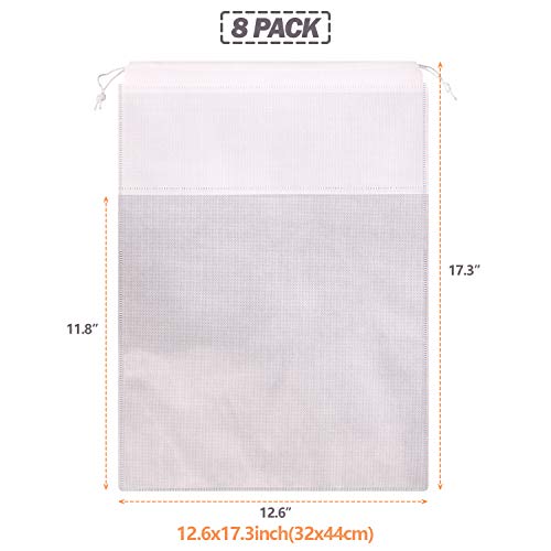 TENABORT 8 Pack Portable Shoe Bags for Travel Large Shoes Pouch Storage Organizer Clear Window with Drawstring for Men and Women White - Image 2