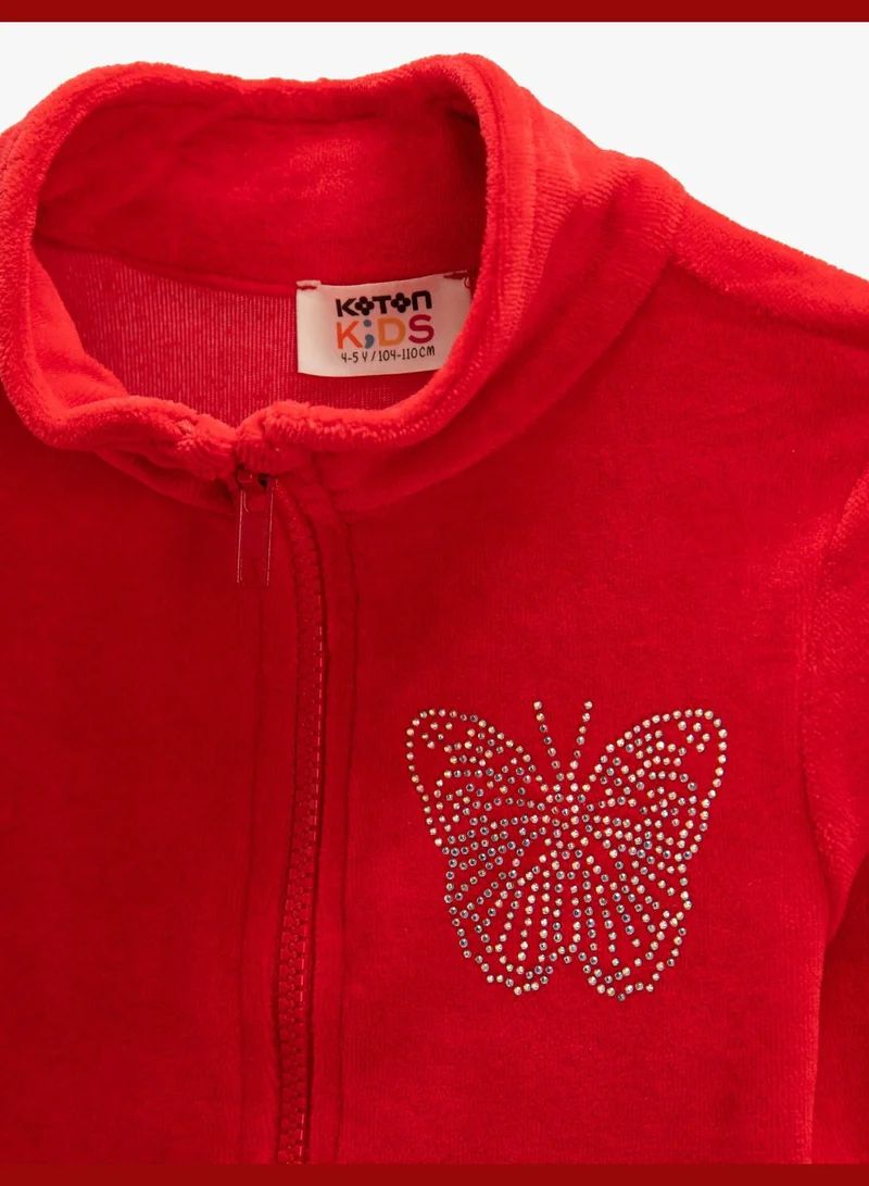 KOTON Stand-Up Neck Zipper Fleece Sweatshirt Long Sleeve