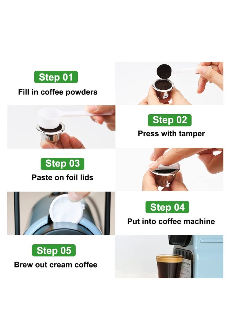 SYOSI - Reusable Capsules for Nespresso Originalline, 6PCS Refillable Espresso Coffee Pods with Brush and Scoop, Stainless Steel Cups Filters Compatible for Nespresso Machine(6 Cups + 50lids) - Image 1