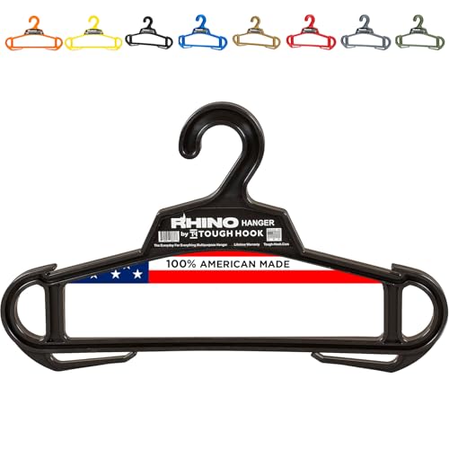 Rhino Tough Hook Heavy Duty Clothes Hangers Made in USA Military Grade Coat Hanger for Body Armor 200lb Capacity Suit Hangers The Everyday for Everything The Indestructible Hanger 1 Black